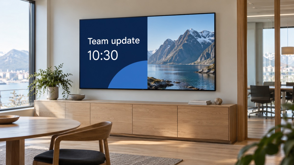 A shared workplace screen with a team message